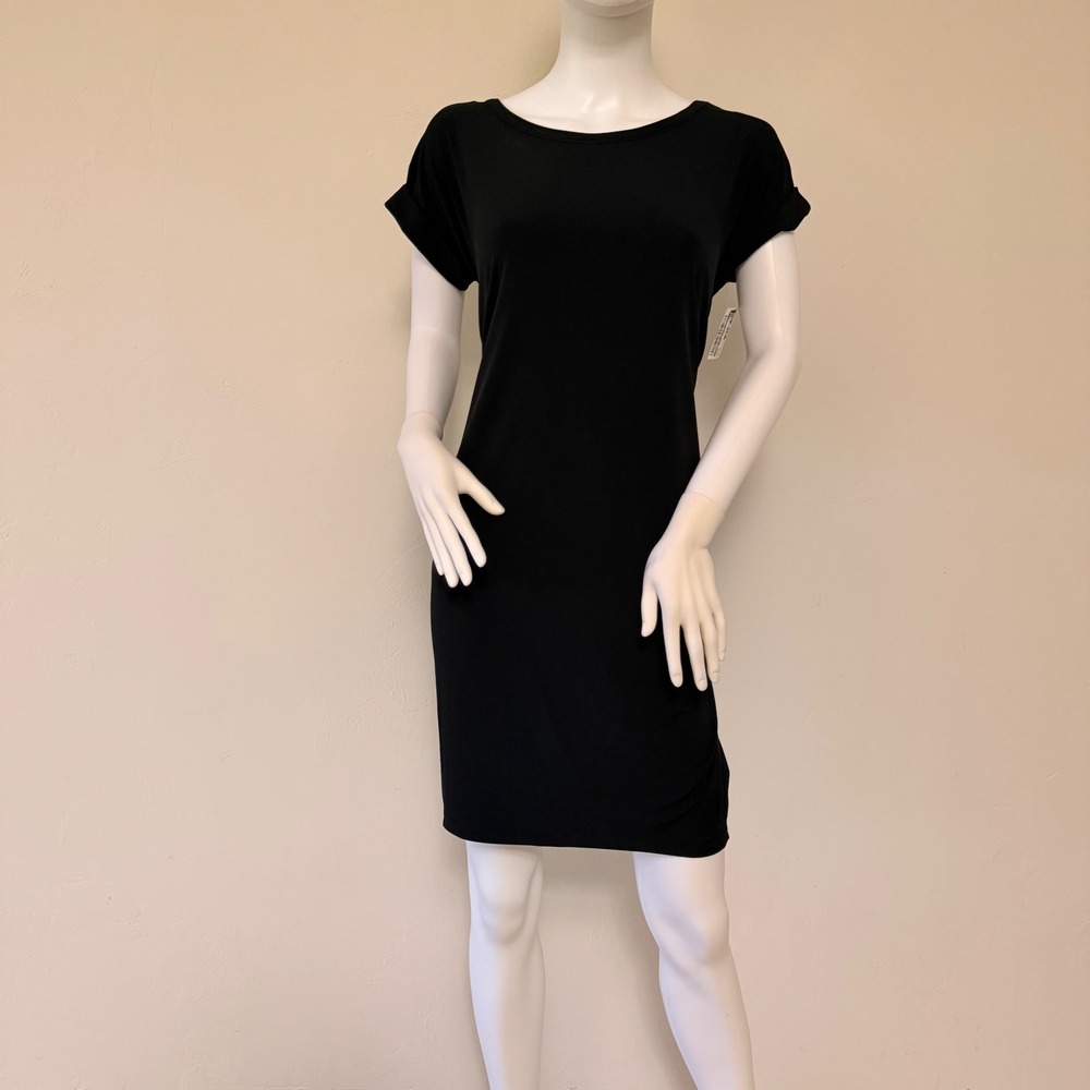 Michael‎ Michael Kors Womens Black Short Sleeve Tie Waist Drape Sheath Dress M